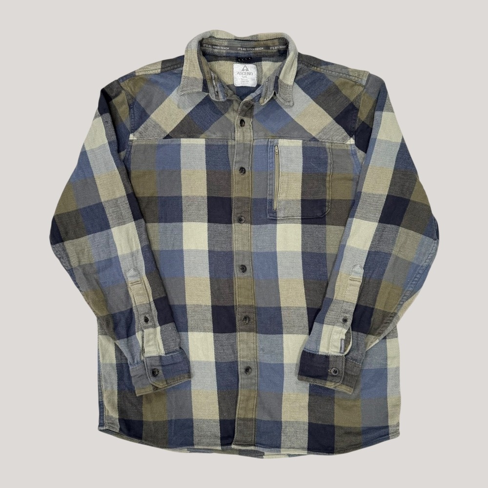 Ascend Shirt Mens Large Flannel Plaid Long‎ Sleeve Button Up Outdoors Zip Pocket